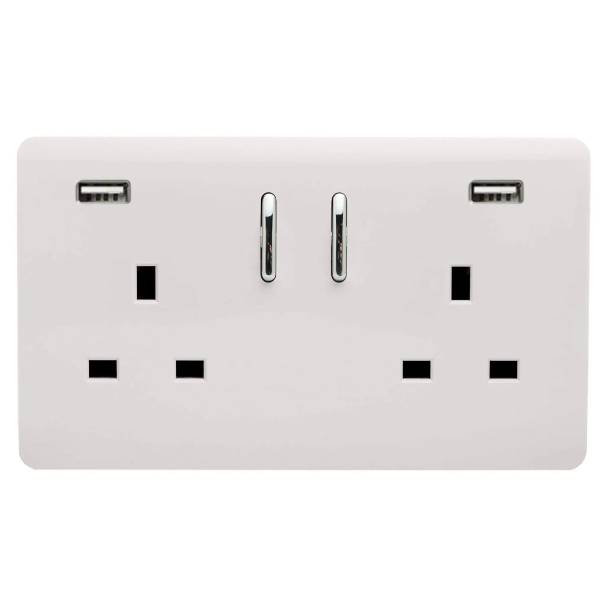 2 Gang 13Amp Short S/W Double Socket With 2x3.1Mah USB Ice White